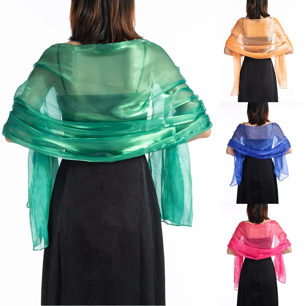 

Solid Transparent Yarn Shawl For Women Long Shiny Sunscreen Cloak Scarves Female Wedding Party Evening Dress Scarf Wraps