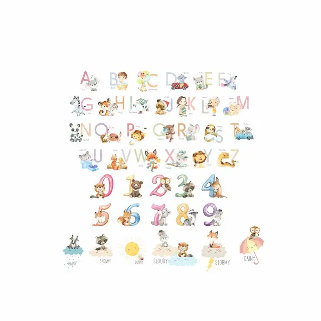 Abc Alphabet Picture Icons Silhouettes Wall Decal Home Decoration For Kids  Room Study Language Removable Vinyl Murals Yt1148 - Wall Stickers -  AliExpress