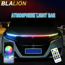 BLALION 자동차 후드 LED 주간 주행등 스캔 시작 방수 유연한 자동차 엔진 후드 가이드 장식 앰비언트 램프 12V
