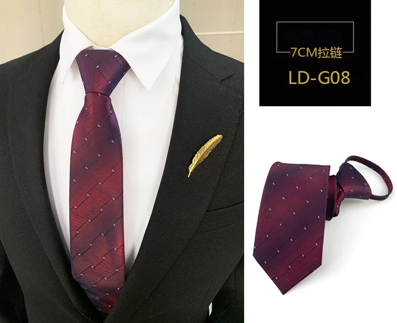 Mode 7 cm Herren Krawatte vorgebunden leicht zu tragen Krawatte Reißverschluss faul vorgebunden Streifen Dot Plaid Business Hochzeit Krawatte für Mann – Detail 30