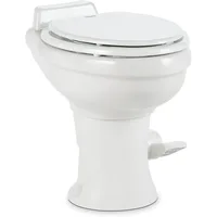 320 RV Toilet  White ,Standard Height ,Gravity Toilet,Elongated Ceramic Bowl,Flush with Foot Pedal,For RVs,and Outdoor Campers 1