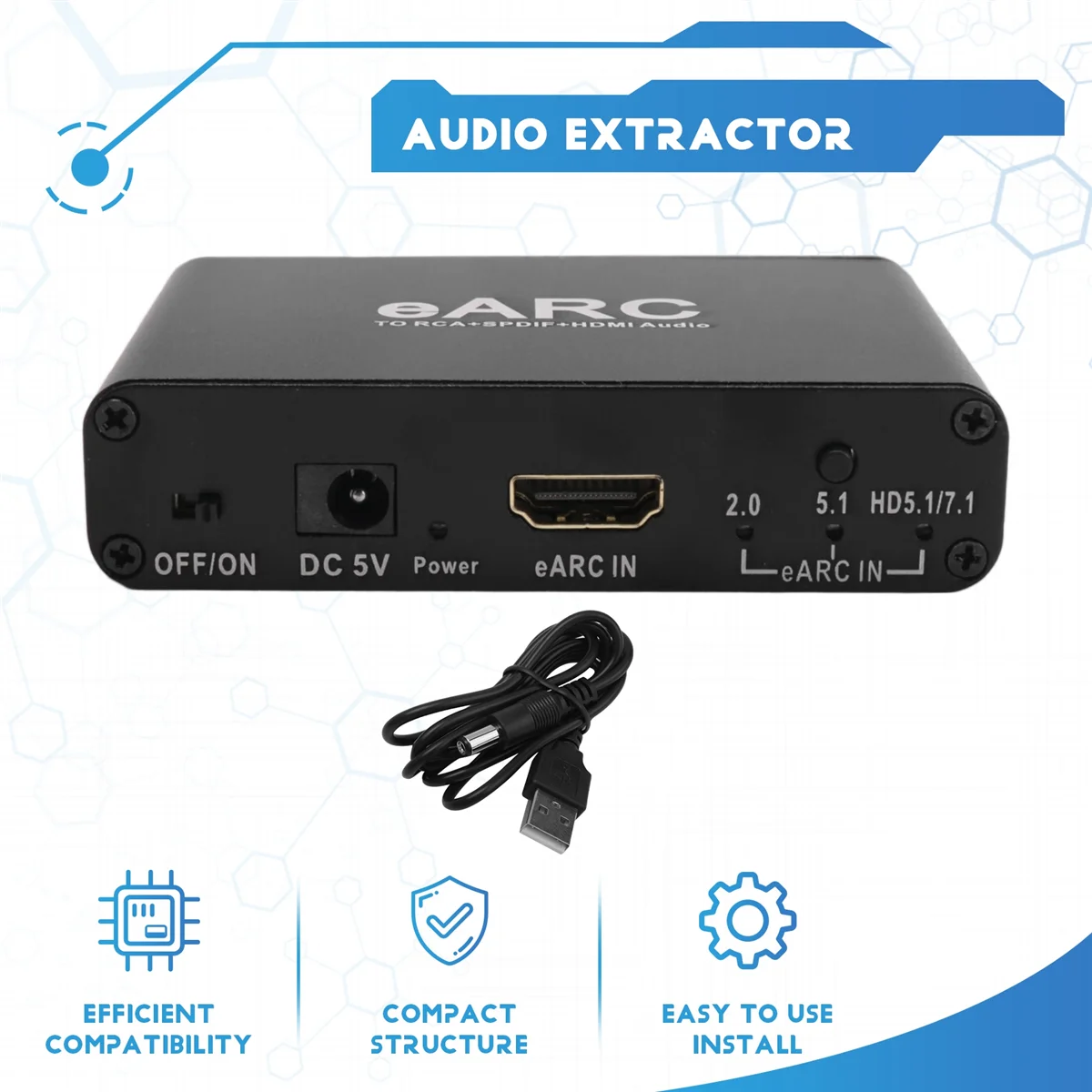 희망 HDMI 호환 EARC ARC 오디오 추출기 192Khz 변환기 EARC에서 RCA 오디오 추출기 어댑터 DTS 돌비 애트모스 AC3용