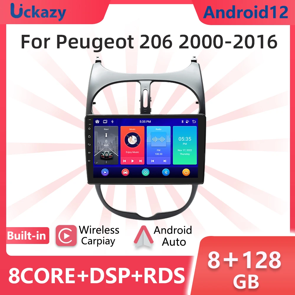 Uckazy 2 Din Android 12 Autoradio Per Peugeot 206 2001-2008 Radio Multimedia Audio Navigazione Gps Unità Principale Carplay