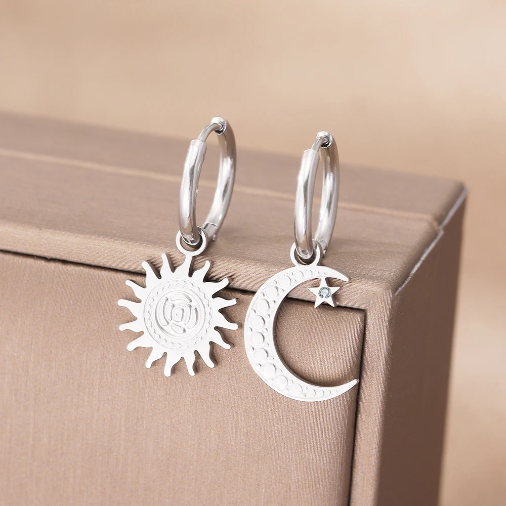 Dangle Earrings Drop Earrings Crystal Earrings Stainless Steel Earrings Vintage Elegant Sun Moon Crystal Dangle Earrings Trendy Exquisite For Women Jewelry Party Gift