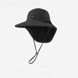 Unisex Summer Waterproof Quick-Dry Wide Brim Sun Hat with Neck Flap (Black)