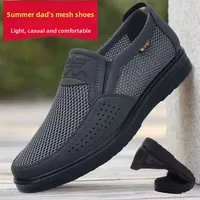 Men's Casual Summer Breathable Mesh Shoes Hollow out Design Beijing Style Cloth Shoes Massage Feature round Toe Non Leather