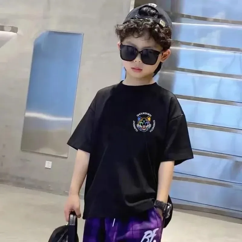 Boys 100% Cotton T-shirt Summer Cartoon Graffiti Lion Printed Girls Tees Short Sleeve Children Tops High Quality Kids Clothes 5