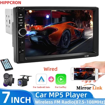 Reproductor MP5 HIPPCRON 1 DIN con Pantalla Táctil HD de 7 Pulgadas, Radio FM para Auto, Compatible con Carplay y Android Auto, Entrada USB Auxiliar Universal para Auto 1