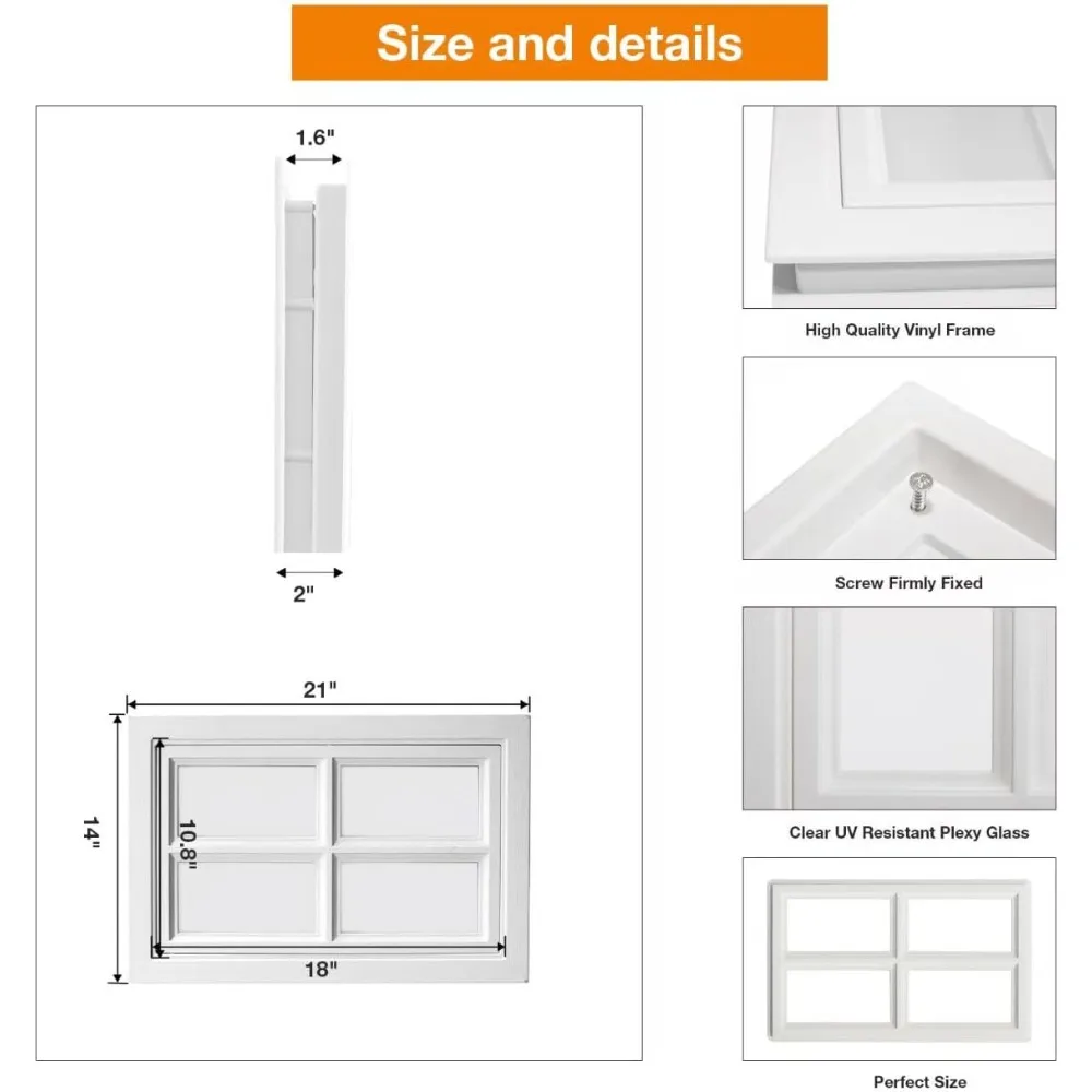 garage door windows kit, 4 pack replacement vinyl window inserts with uv resistant resin glass for garage doors (cross design)