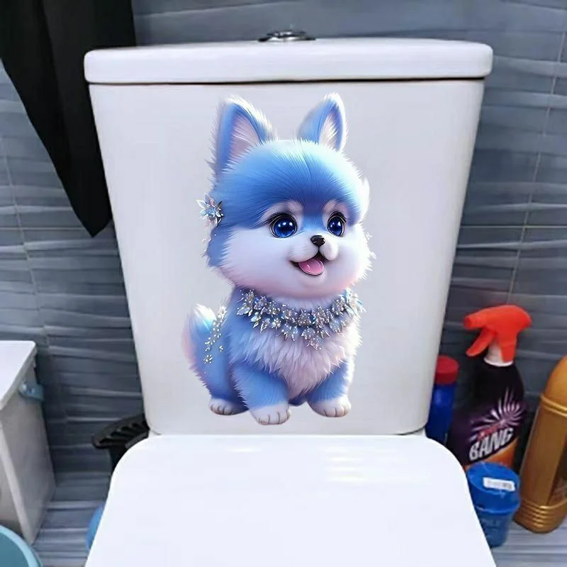 Pomeranian Toilet Stickers for Washroom Toilet Lid Backrest Animal Dog Decoration Accessories Self-adhesive Vinyl Decals vinyl stickers toilet stickers toilet seat stickers