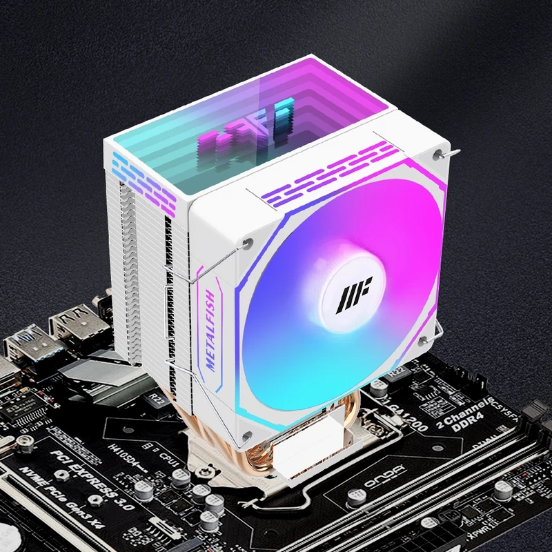 Metalfish-cpu Refrigerador para o pc Radiador Branco 4pin Pwm fã Silencioso do Argb Intel 1700 1200 1150 1155 1156 1366 2011 Am5 Am4 Am3 X99 X79 - Imagem 6