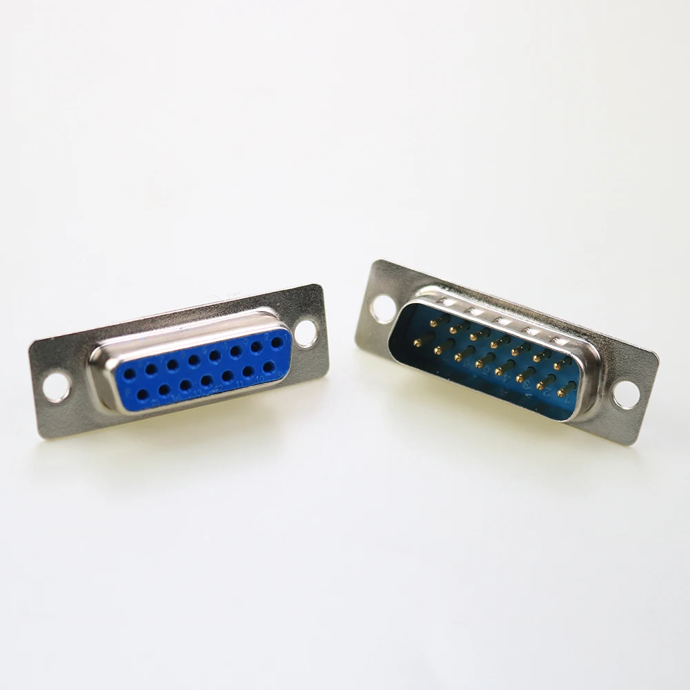 

1Pcs Male/Female Blue Straight Pin DB15 D-sub PCB Mount RS232 Serial Port Connector Socket With Screw Nuts