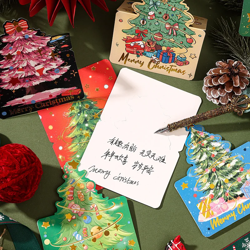 Merry Christmas Gift Card Christmas Tree Postcards for New Year Blessing Greeting Wishing Gifts Invitations Xmas Blessing Card