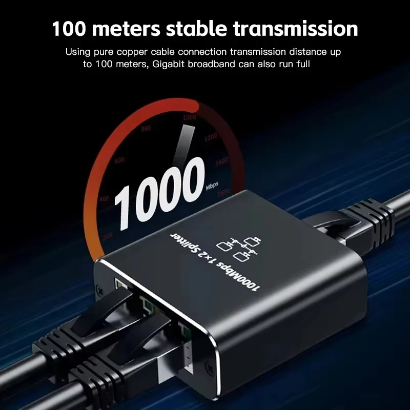 Dual Access Network Cable Splitter, RJ45 Ethernet Port With Gigabit Speed