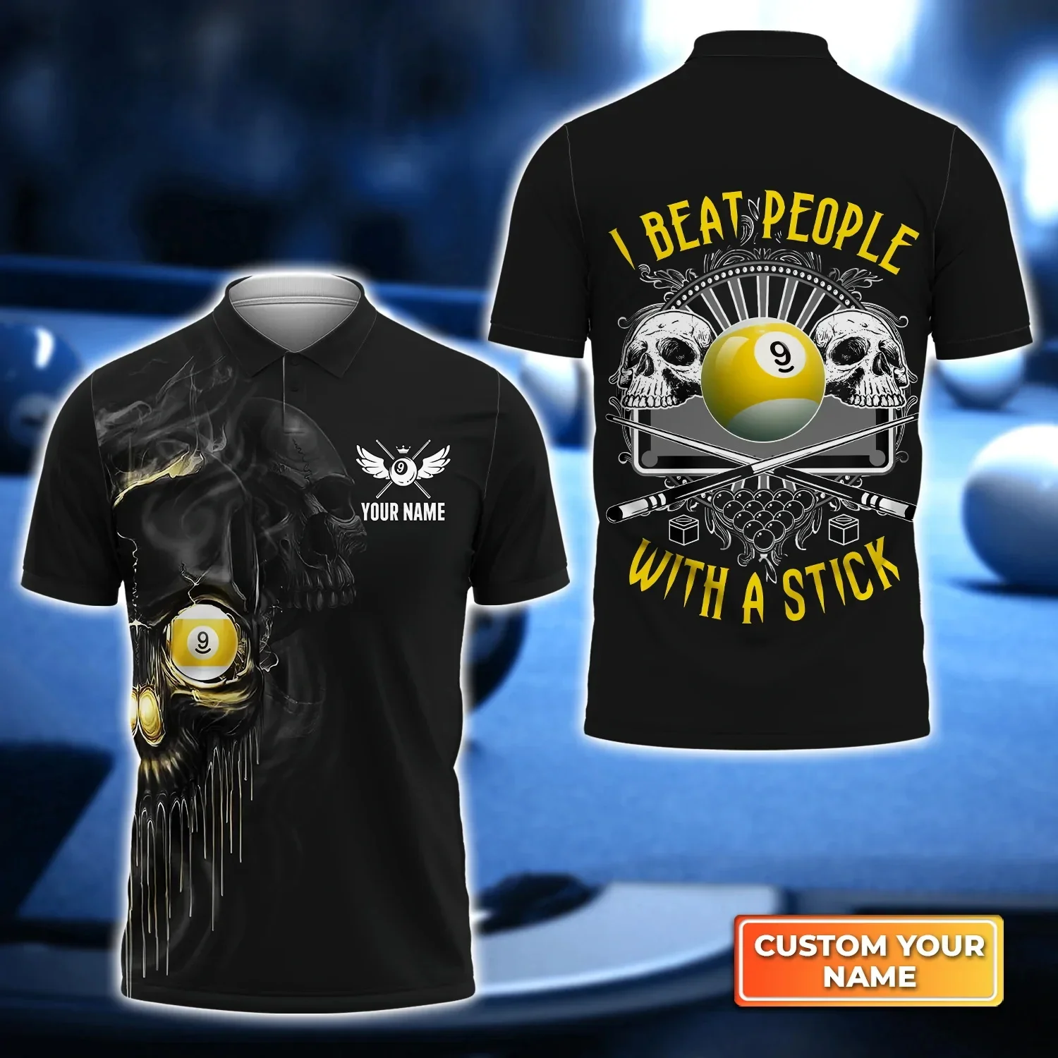 9-Ball-Billard und Bier, personalisiertes 3D-gedrucktes Herren-Poloshirt, Sommer-Straße, lässiges POLO-Shirt, Geschenk für Billardspieler WK27 – Detail 11