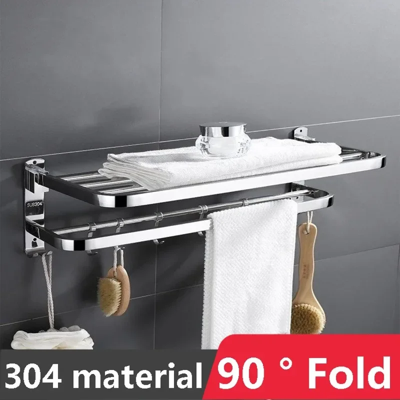 

50CM Bathroom Towel Rack 304 Material Thickened Bathroom Shelf wall Mounted Foldable Bracket Bathroom Accessories No Punching