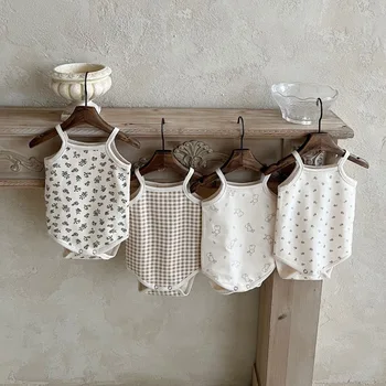 2025 Summer New Baby Sleeveless Sling Floral Bodysuit Cotton Newborn Toddler Vest Jumpsuit Boy Girl Infant Clothes 0-24M