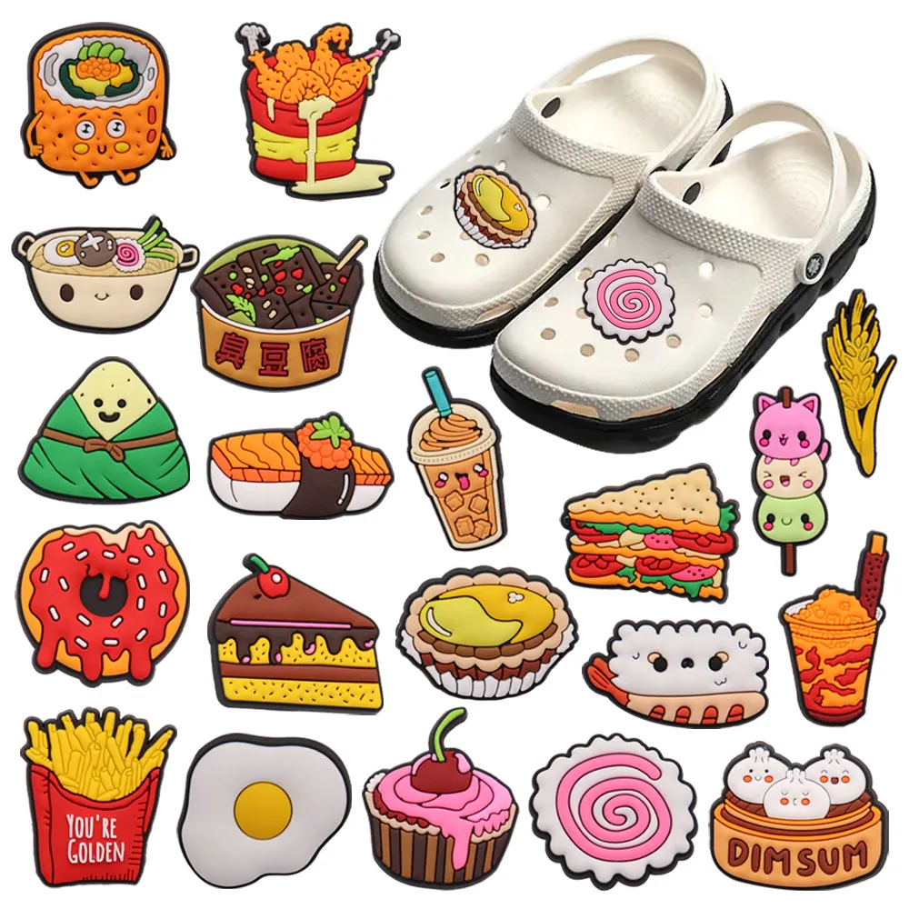 

New Arrival 1-20pcs PVC Shoe Charms Sandwich Cake French Fries Coffee Accessories Shoes Buckles Fit Croc Jibz Kids X-mas Gift