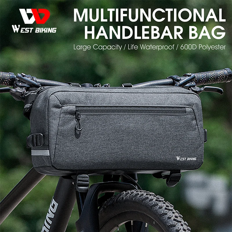 

WEST BIKING Bike Handlebar Bag MTB Road Bicycle Multifunctional Shoulder Bag 6.2L Large Capacity Reflective Cycling Accessories