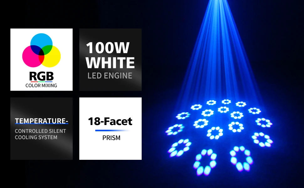 Description Picture 4 of itemSomspot 100W RGB Moving Head Light Gobo Beam Stage Effect Light Projector DMX512 For DJ Disco Bar Nightclub Wedding Party