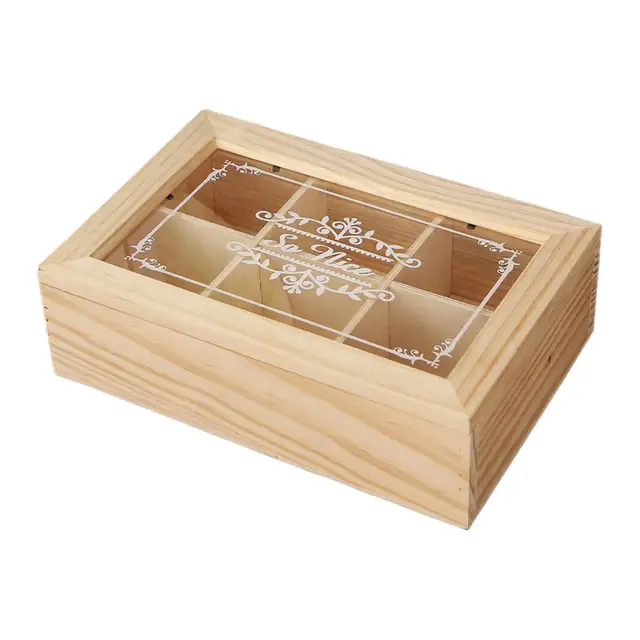 Wooden Storage Chest with Clear Window Desktop Organizer 3