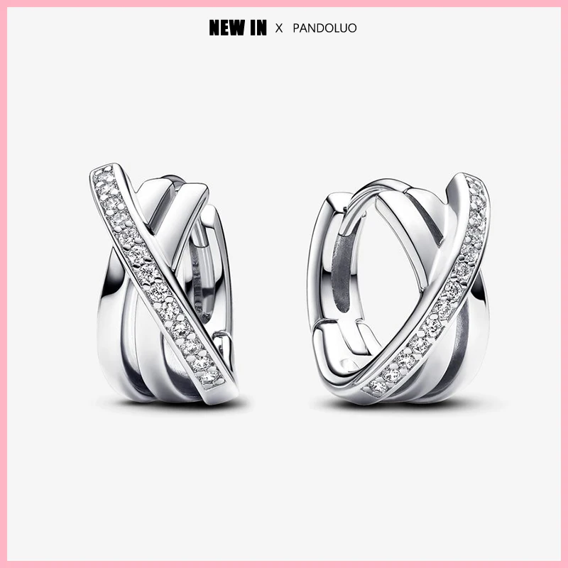 925 Silver Crossover Pav&eacute; Hoop Earrings Women Jewelry silver hoop earrings silver earrings hoop earrings womens earrings