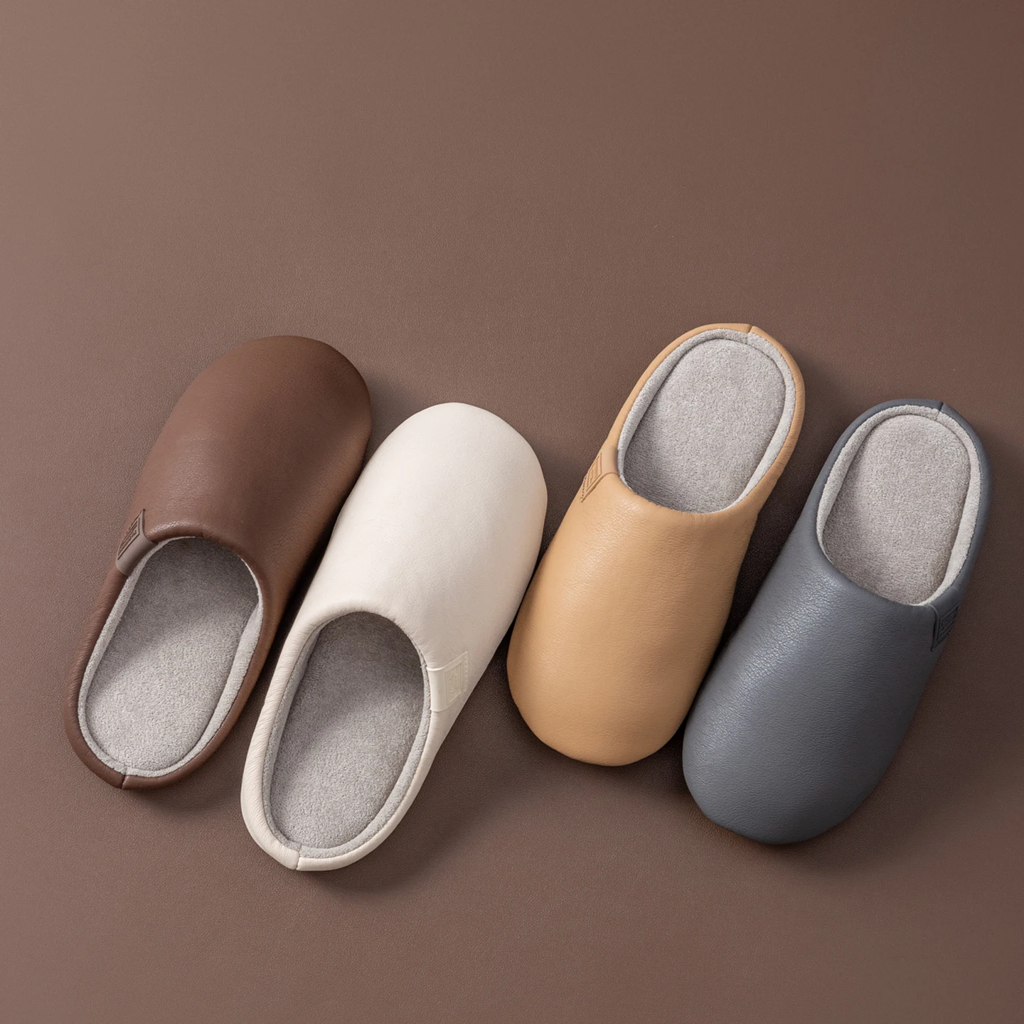 شباشب شتوية للرجال مبطنة بالصوف، جلد PU مقاوم للما...