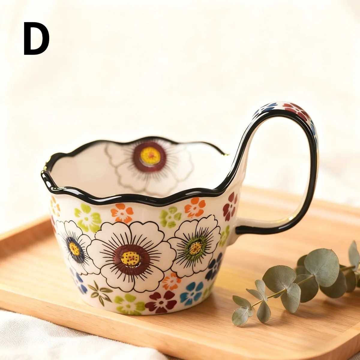 Hand-Painted Ceramic Floral Mug, Microwave Safe & Insulated for Hot and Cold Beverages