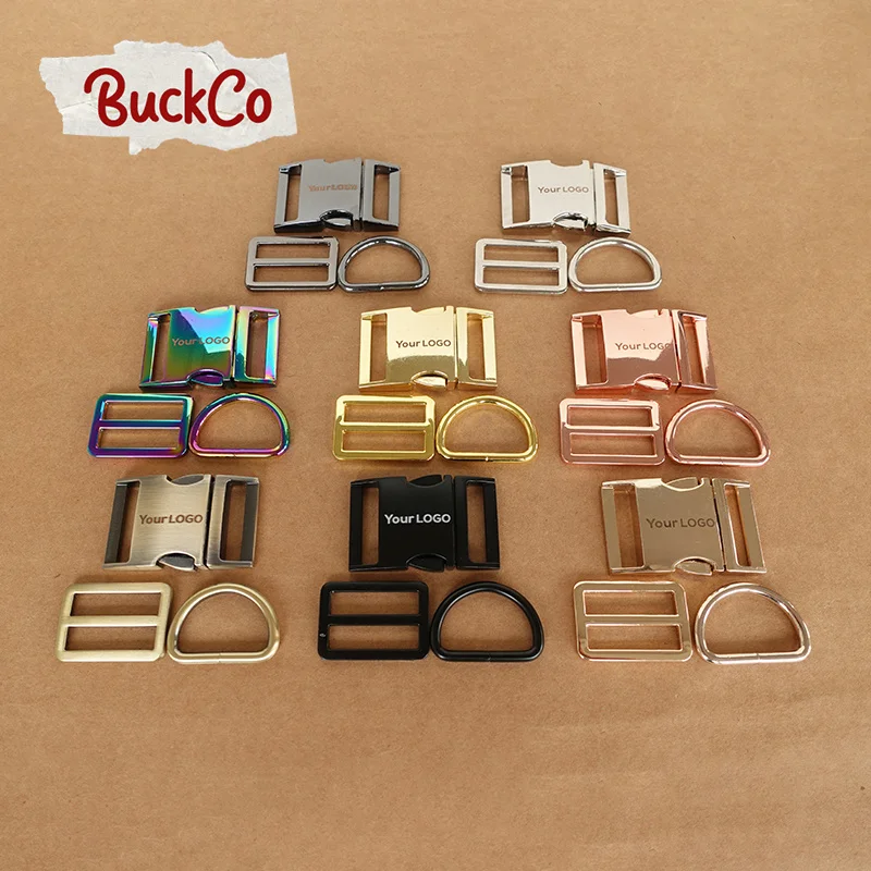 

100pcs/lot Engraved mixed size(metal buckle+Tri-Glid+D ring)for backpack dog collar DIY accessory 8 Colours 15mm to 30mm 4 sizes