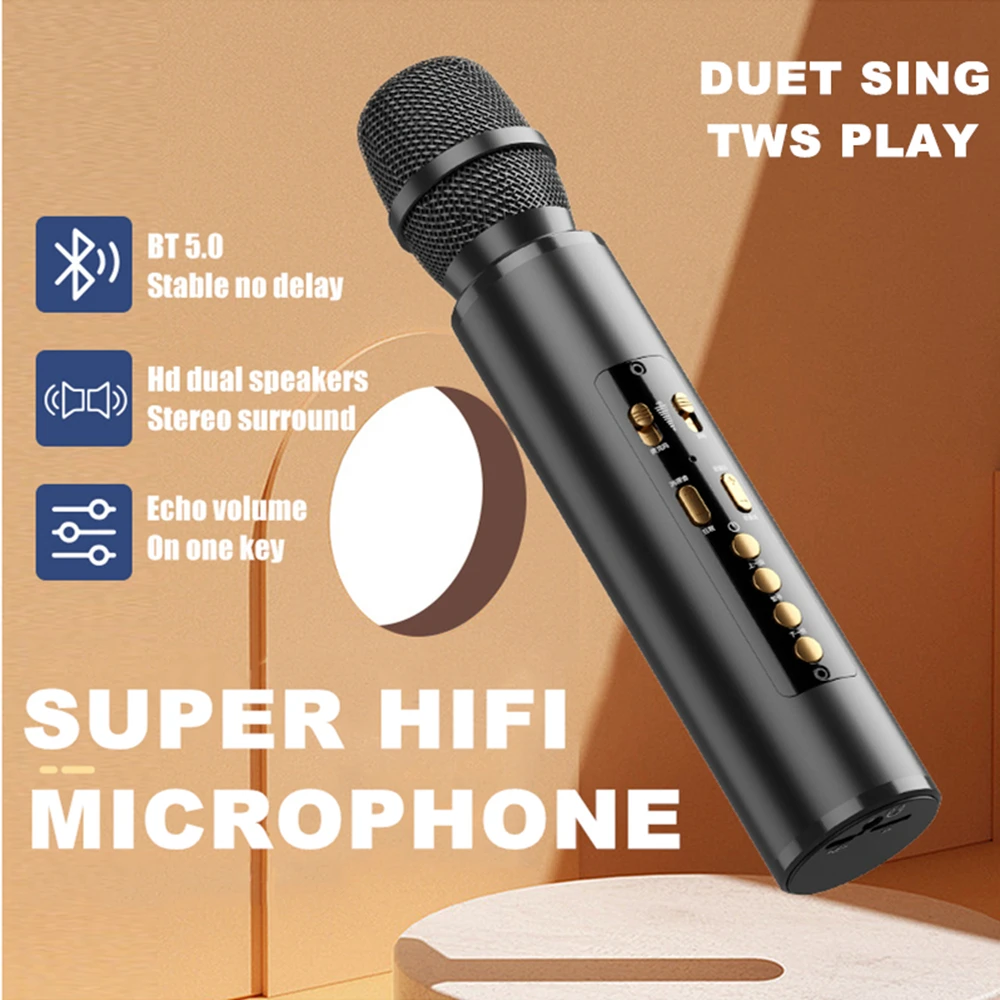 

TWS Wireless Karaoke Microphone with Bluetooth Speaker Home Party Performance Singing Microphone Kids Christmas New Year Gifts