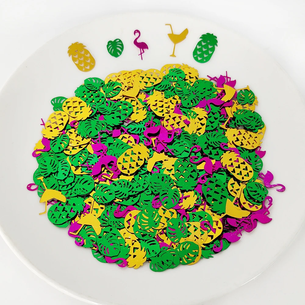15G Hawaii Party Confetti Mixed Flamingo Turtle Leaf Pineapple Foil Confetti Summer Tropical Party Table Scatters Decorations