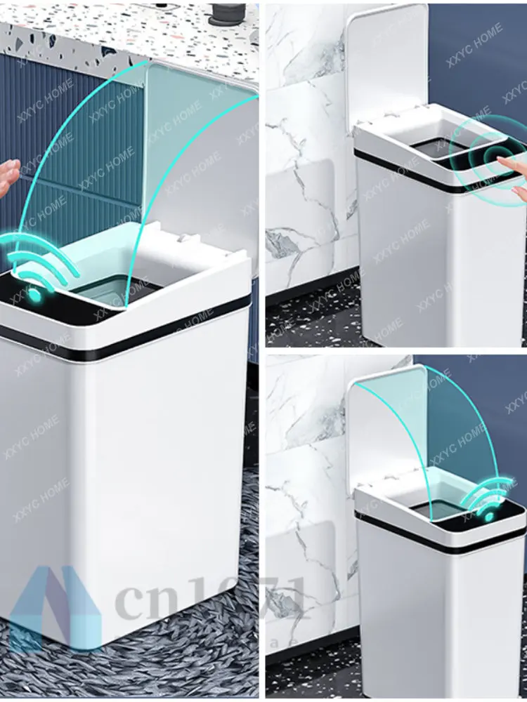 Trash Can Automatic Electronic Trash Can White Touchless Narrow Smart