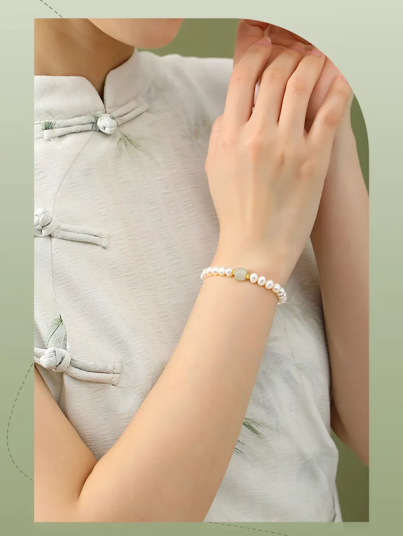 Natürliche weiße und hellgrüne Hotan-Jade-Perlen-Armband, Glücksschmuckherstellung für Frauen, Luxus-Geschenke – Detail 3