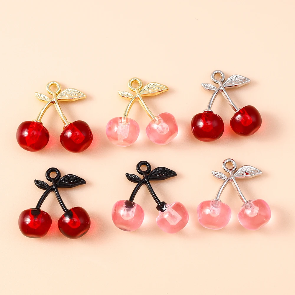 Leslie 5 Stück neue hübsche Kristall-Kirsch-Charms für die Herstellung handgefertigter DIY süßer Kirsch-Anhänger Schmuck Halskette Ohrringe Zubehör