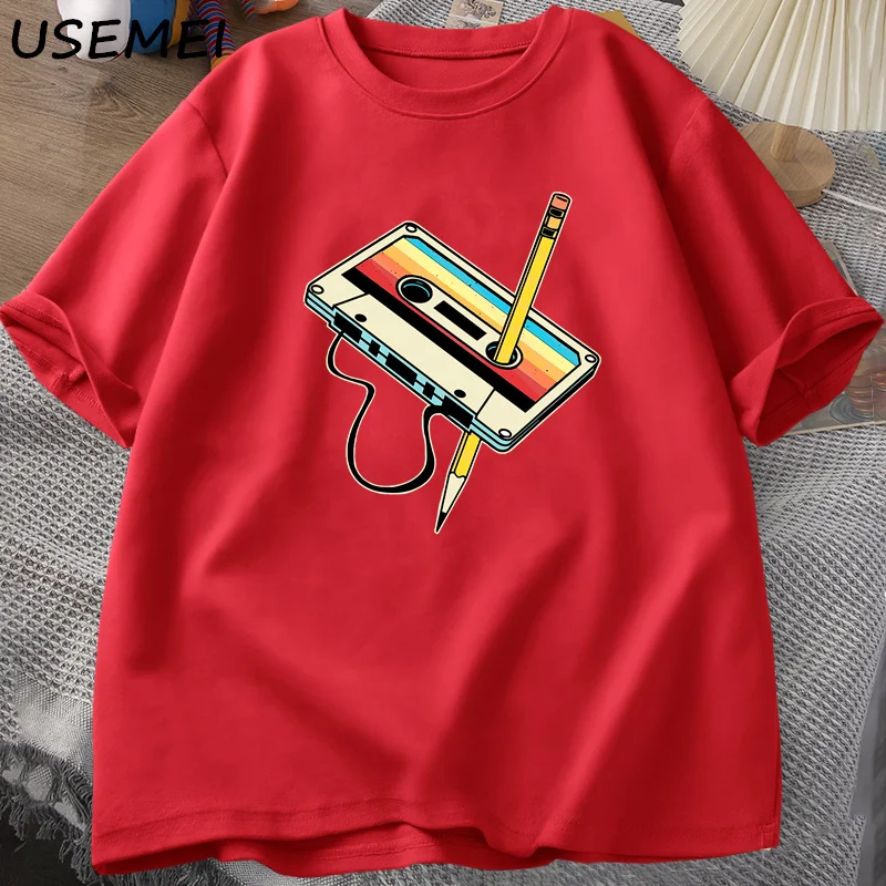 80s Cassette Tape Pencil T Shirts Men Women Retro Vintage