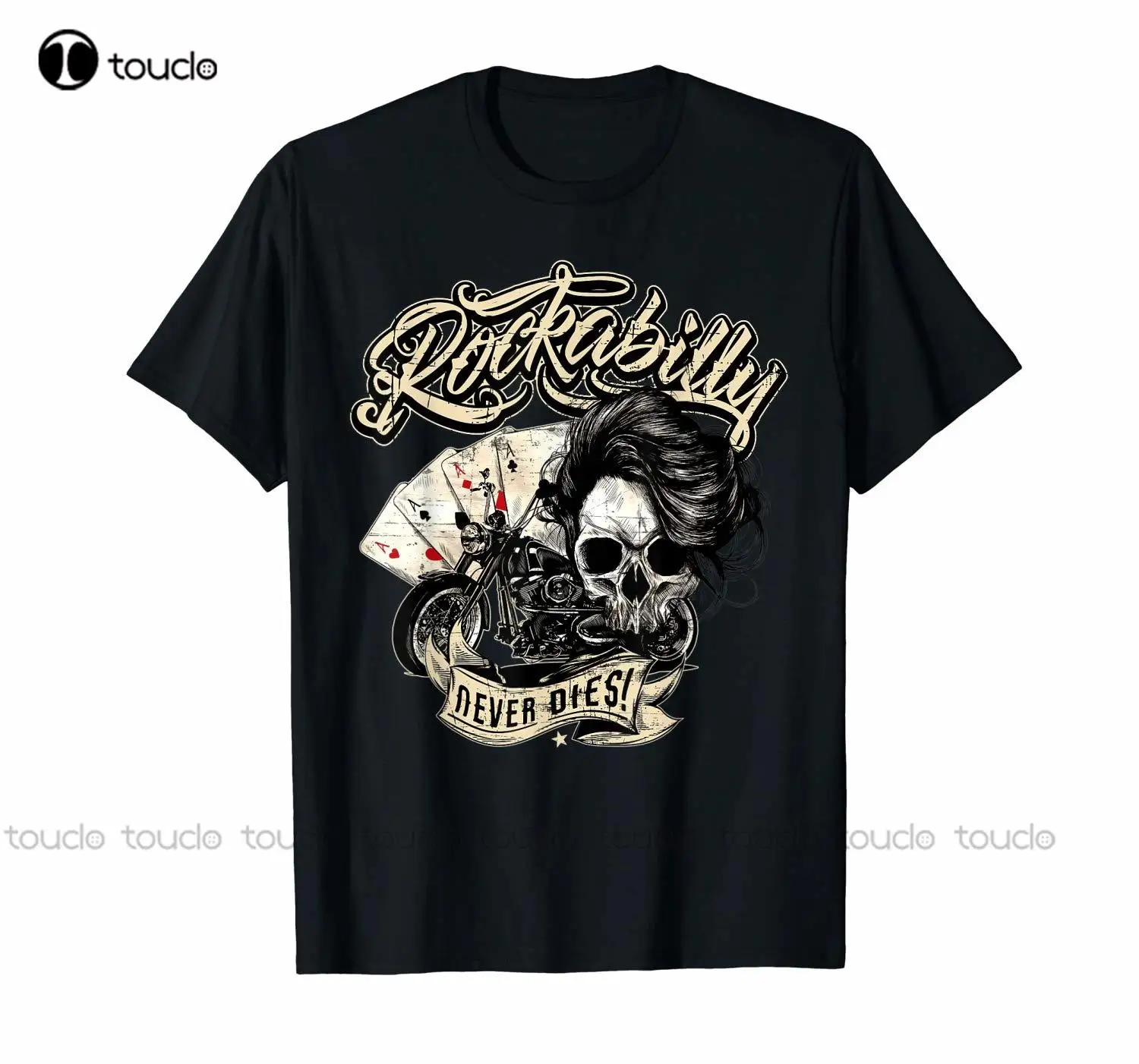 

Rockabilly Never Dies T Shirt Poker Biker Hipster Skull Summer Style High Quality Tops Tee Shirt for Man O-Neck Tee