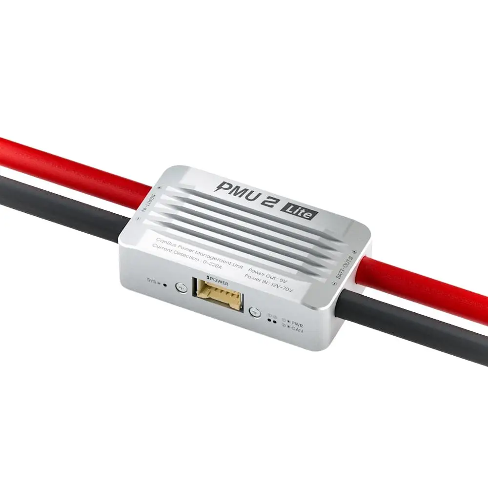Détail des connecteurs du PMU 2 Lite, gestion d'alimentation drone 16S 220A avec bus CAN, câbles inclus