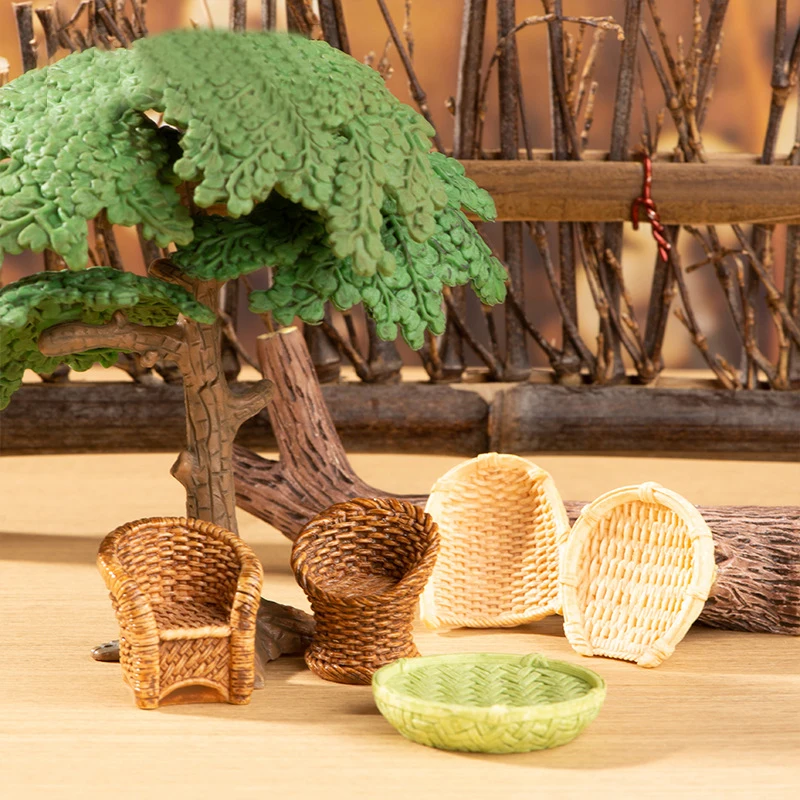1Set Dollhouse Miniature Simulation Fish Basket Basket Chair Table Furniture Model For Doll House Accessories Decoration Toy