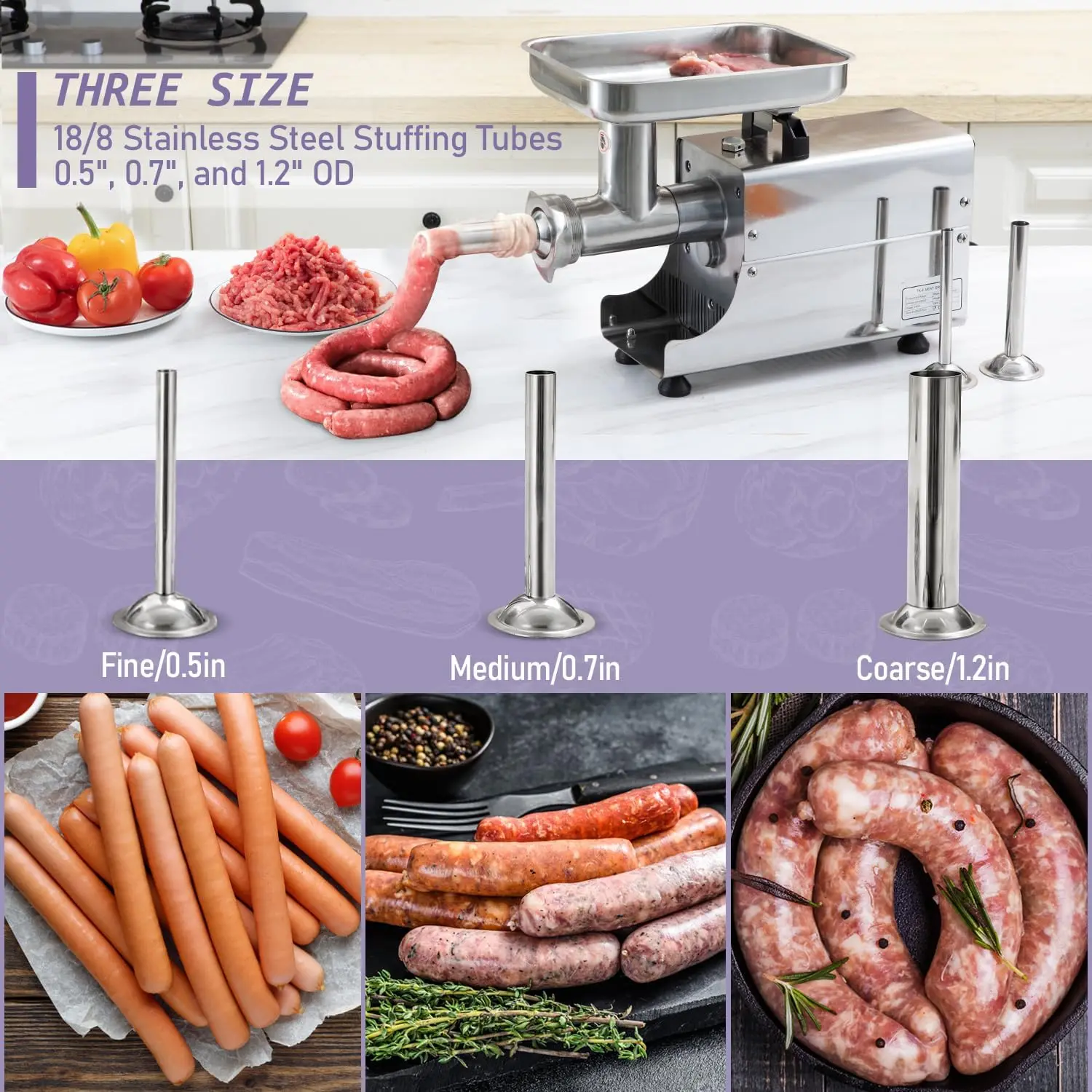 304 Stainless Steel Electric Meat Grinder 2800W Max Meat Grinder Heavy Duty Commercial Meat Grinder #8 4