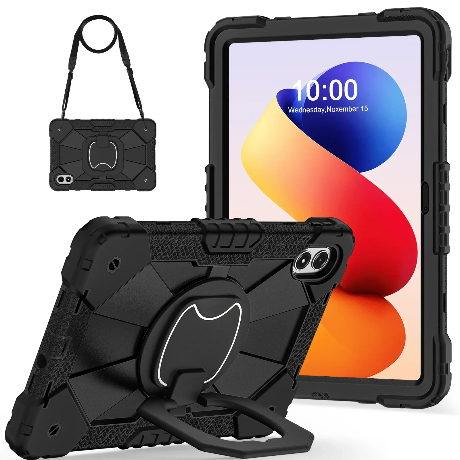 Heavy Duty Shockproof Tablet Case with Stand & Shoulder Straps - Silicone + PC
