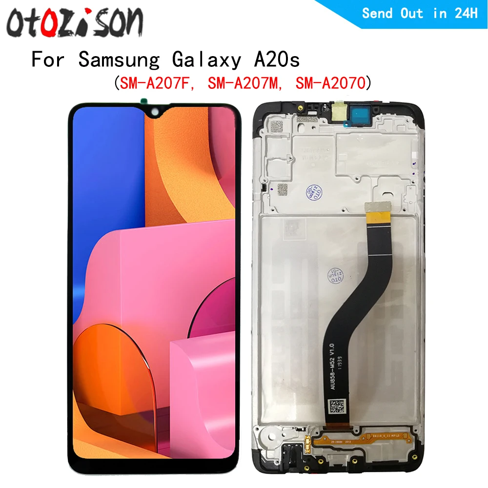 Schermo Da 6.5 "Per Samsung Galaxy A20S Sm-A207F, Sm-A207M, Sm-A2070 Display Lcd Touch Panel Digitizer Con Gruppo Telaio