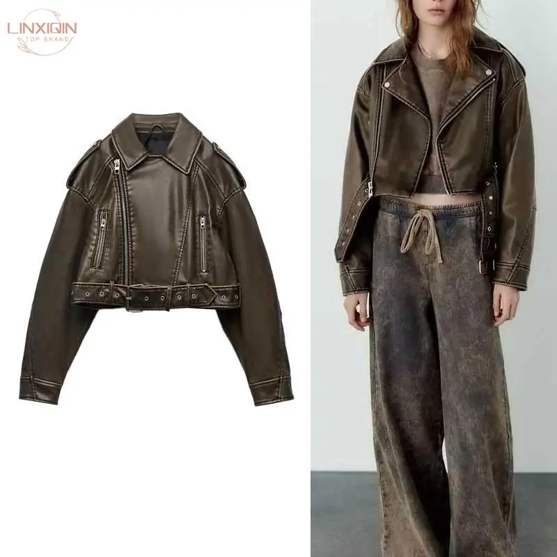 linxiqin-veste-en-faux-cuir-pour-femme-streetwear-chic-vintage-court-revers-fermeture-Eclair-ceinture-biker-mode-nouveau-printemps