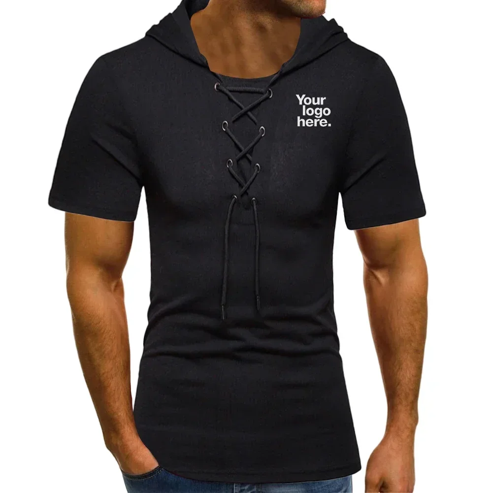 

Мужская футболка с капюшоном для фитнеса и отдыха, с коротким рукавом