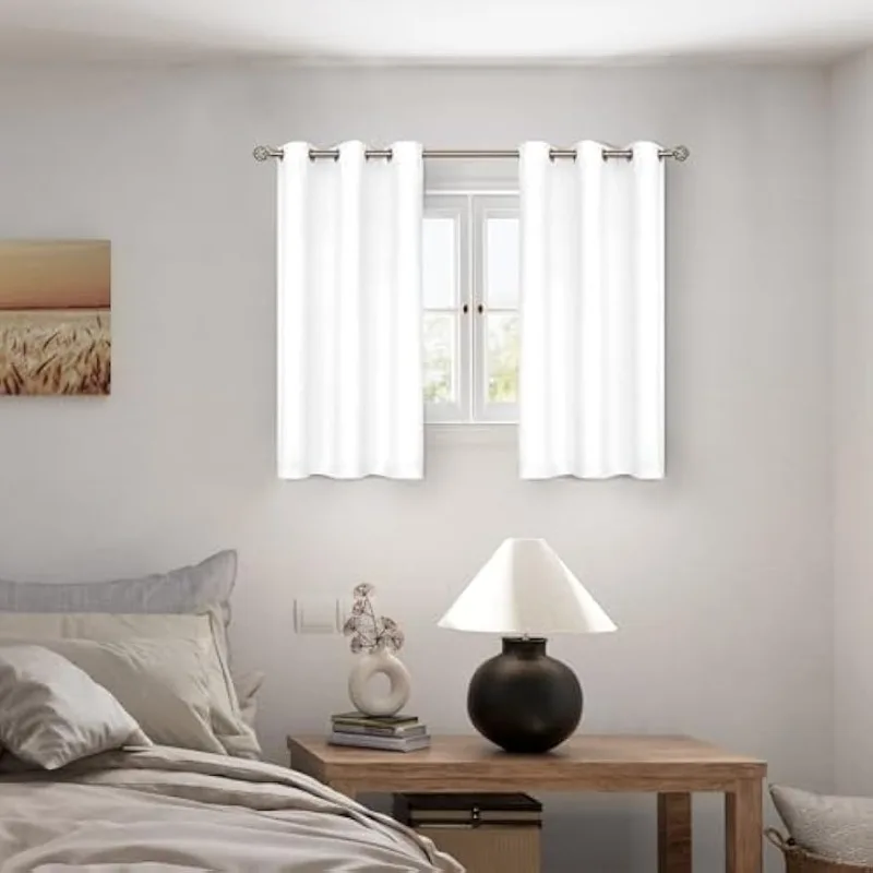 Short 100% Blackout Curtains for Bedroom, Thermal Insulated Energy Efficiency Noise Reducing Grommet Curtains 45 Inch 2