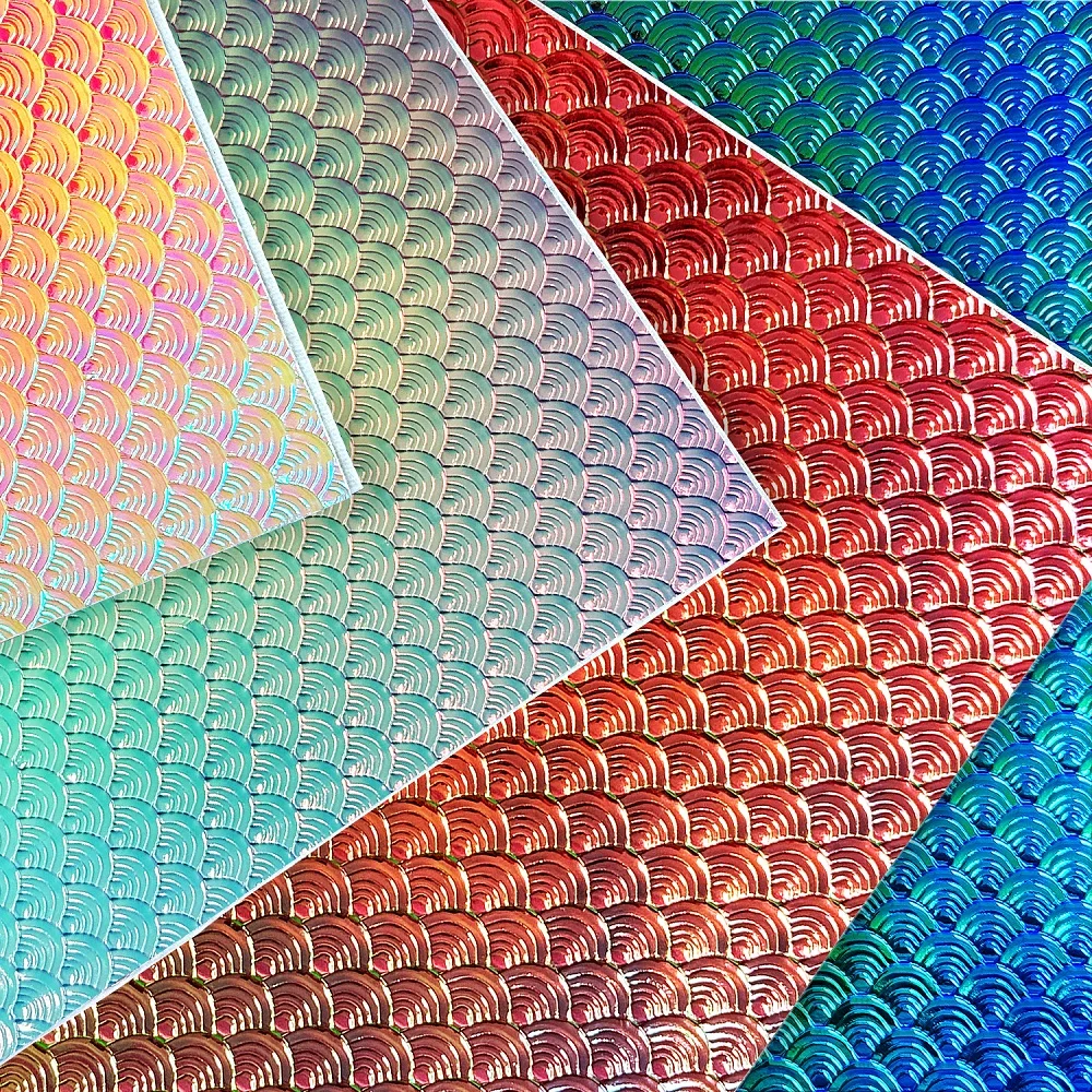 45x68cm 레이저 에칭 인어 비늘 무늬 가죽 시트 PVC 인조 가죽 원단 DIY 사진 프레임 필통 머리핀용