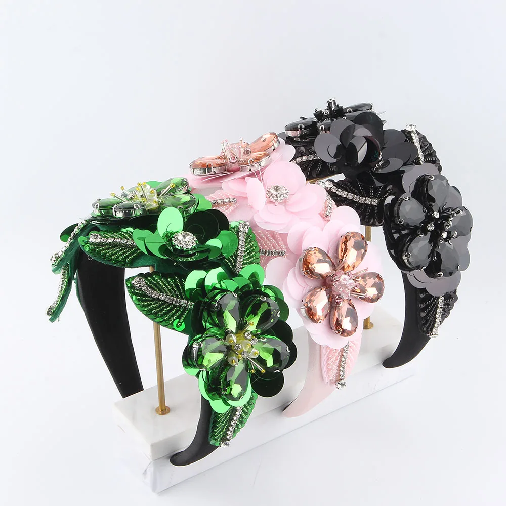 

Delicacy Three-dimensional Flower Crystal Hair Accessories Inlaid Baroque Headwear For Women Wedding Party Photo Jewelry 459