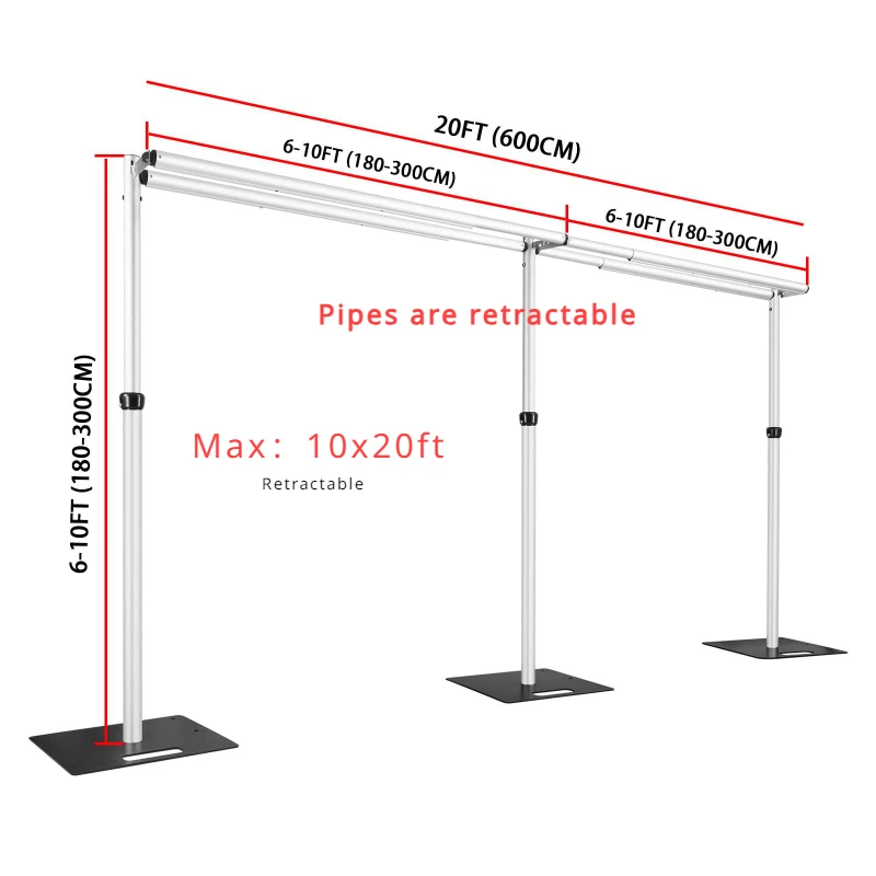 

10x20Ft Stable Aluminum Frame, DIY Decoration for Wedding & Party, Adjustable Double Crossbar Clothes Rack,Drape Backdrop Stands