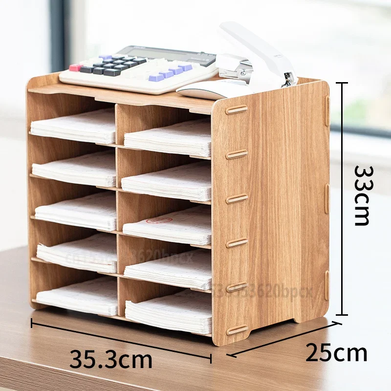 Desktop Storage Cabinet Multifunct Eco-friendly Wood Office Stationery A4 Data File Shelf Multi Layer Bills Sorting Storage Box
