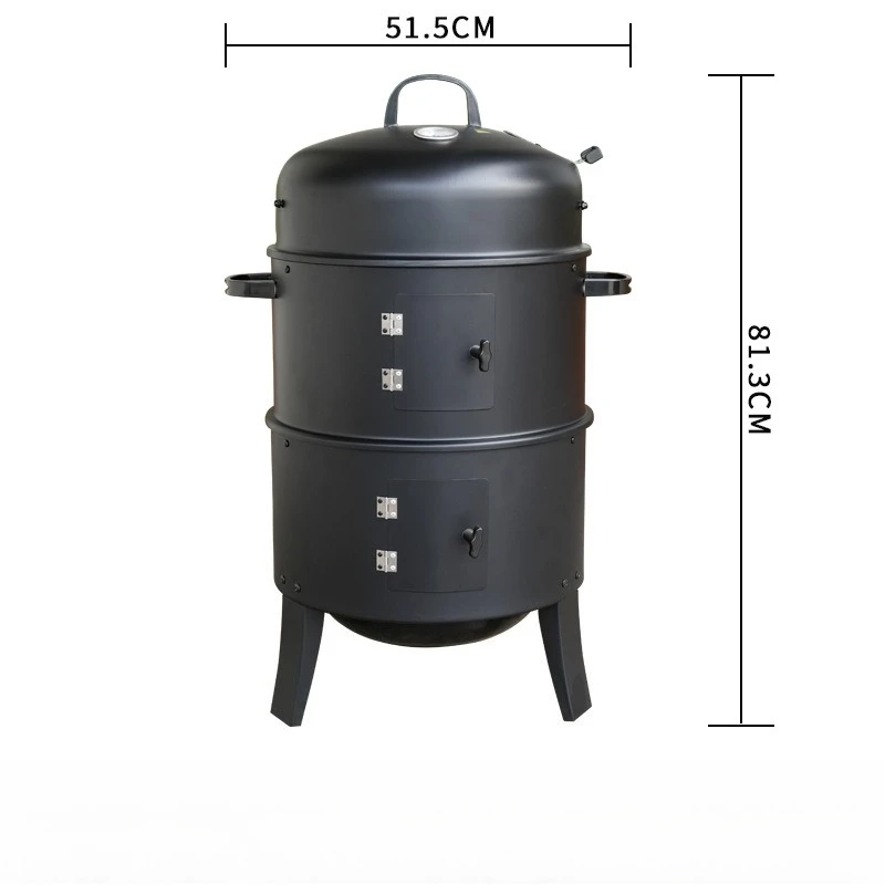 굴뚝이 있는 3-in-1 바베큐 흡연자 그릴 온도계가 있는 다기능 분리형 야외 요리 오븐 캠핑 야외 파티 그릴