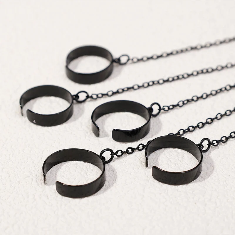 Punk Geometric Chain Wrist Bracelet Ring Women Men Open Ring Silver Link Chain Girls Cool Design Fashion Jewelry